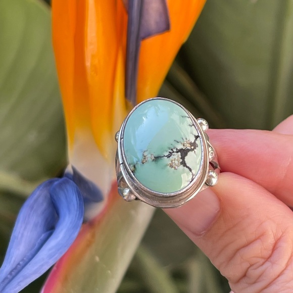 Signed Ed Kee Navajo natural turquoise solid sterling silver ring - Picture 2 of 9